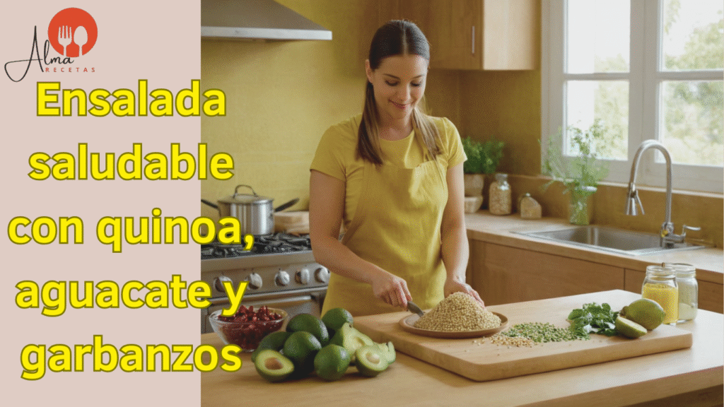 Ensalada saludable con quinoa, aguacate y garbanzos