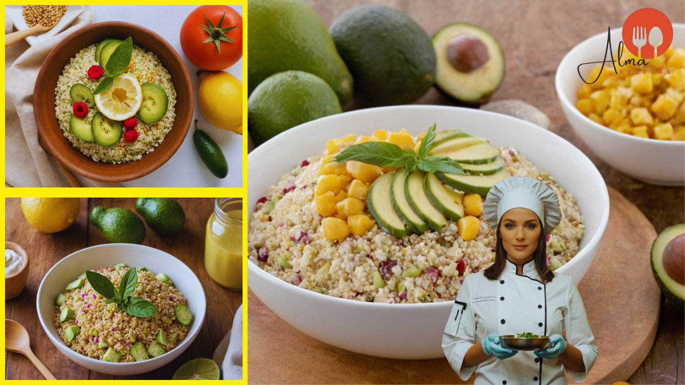 Ensalada saludable con quinoa, aguacate y garbanzos